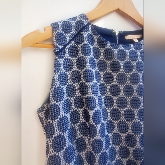 Skies Are Blue Woven Dots Dress Navy White Texture WOM SZ8 Zip Back Waist Accent - Picture 8 of 15